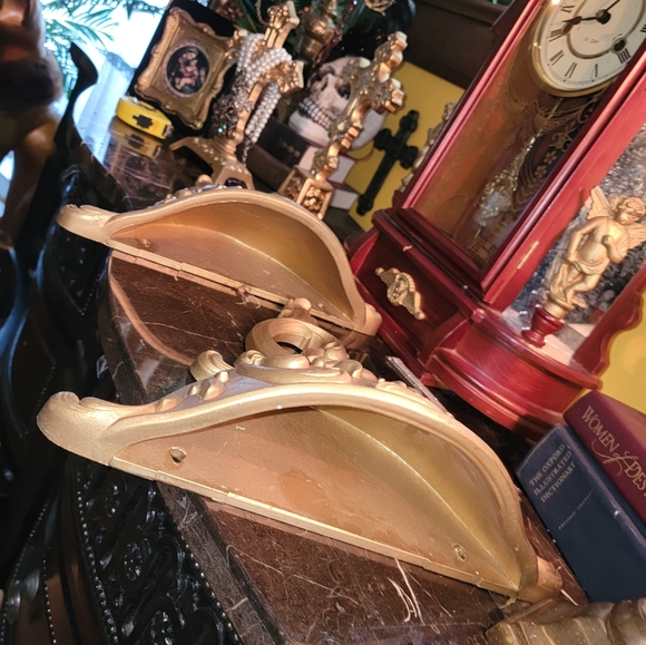 Pair syroco MCM gold wall sconces VINTAGE decor planter - Picture 3 of 14